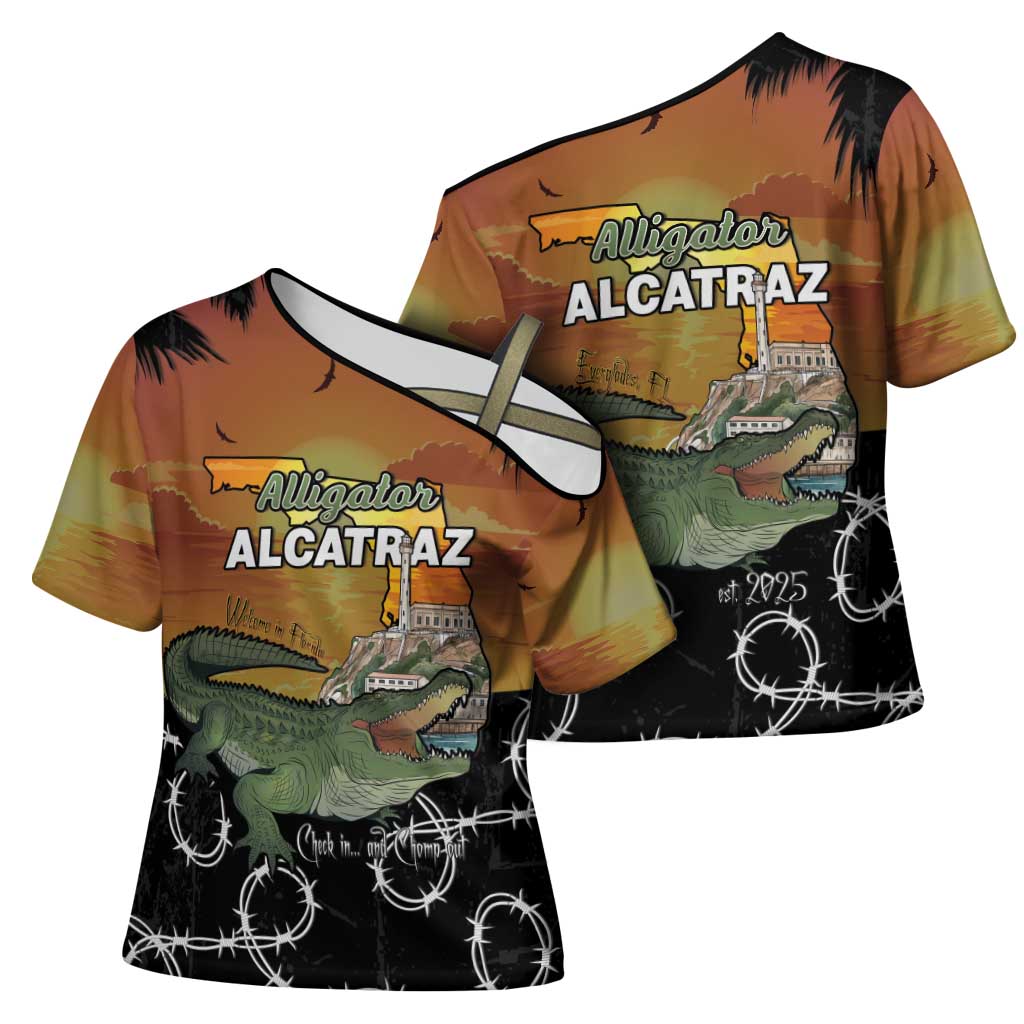 Alligator Alcatraz Cross Shoulder Shirt Prison Florida Everglades - Wonder Print Shop