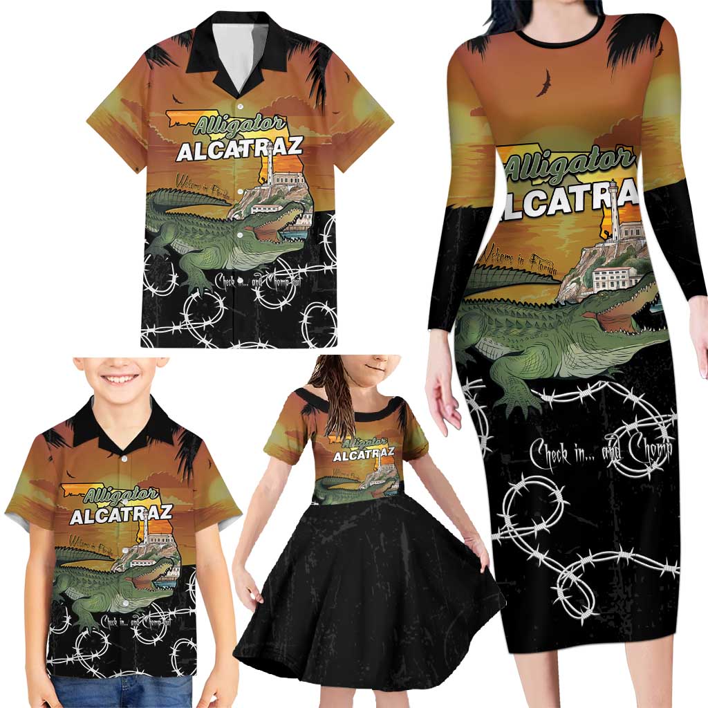 Alligator Alcatraz Family Matching Long Sleeve Bodycon Dress and Hawaiian Shirt Prison Florida Everglades - Wonder Print Shop