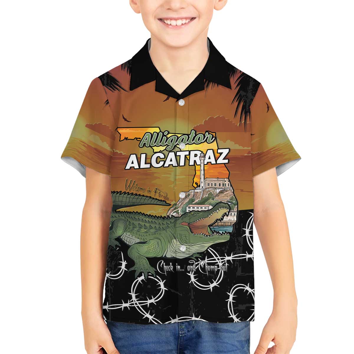 Alligator Alcatraz Family Matching Off The Shoulder Long Sleeve Dress and Hawaiian Shirt Prison Florida Everglades - Wonder Print Shop