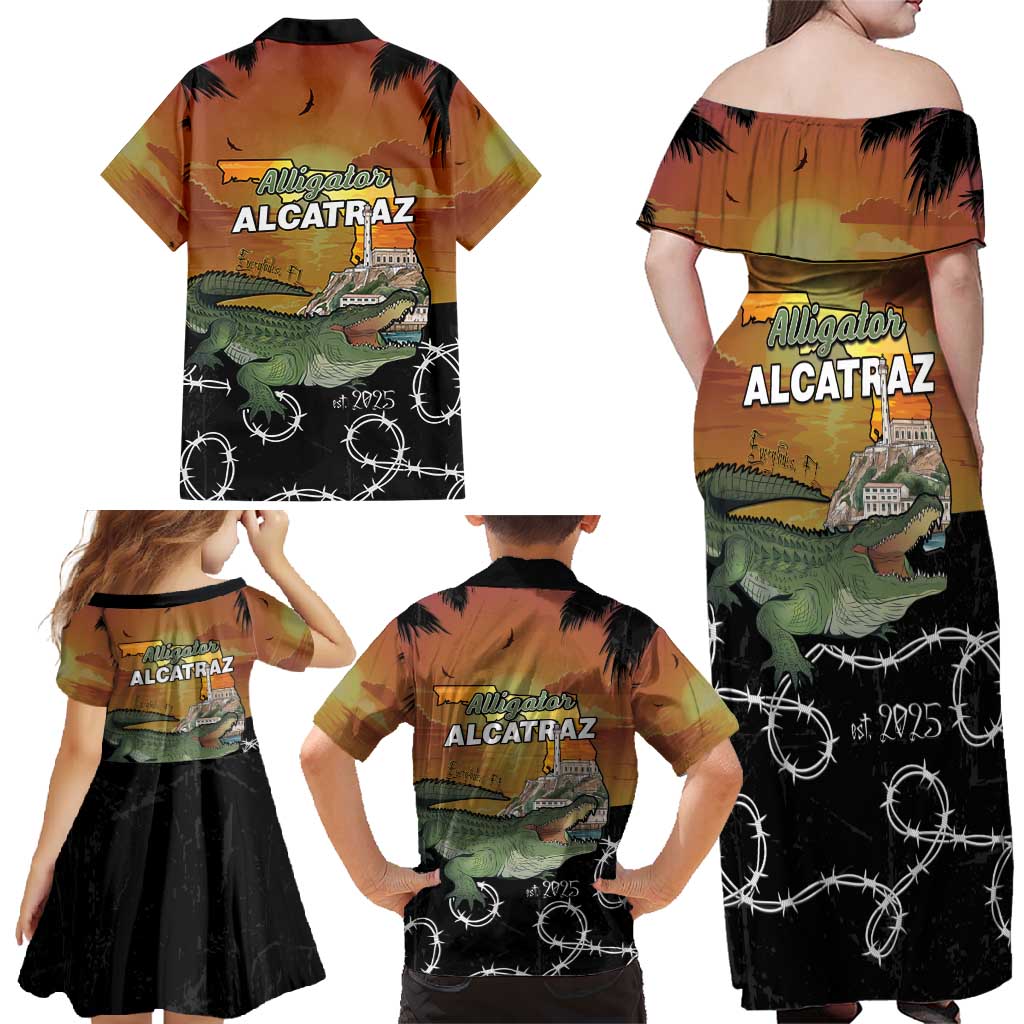 Alligator Alcatraz Family Matching Off Shoulder Maxi Dress and Hawaiian Shirt Prison Florida Everglades - Wonder Print Shop