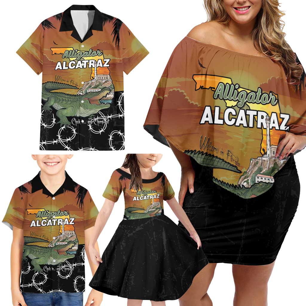 Alligator Alcatraz Family Matching Off Shoulder Short Dress and Hawaiian Shirt Prison Florida Everglades - Wonder Print Shop