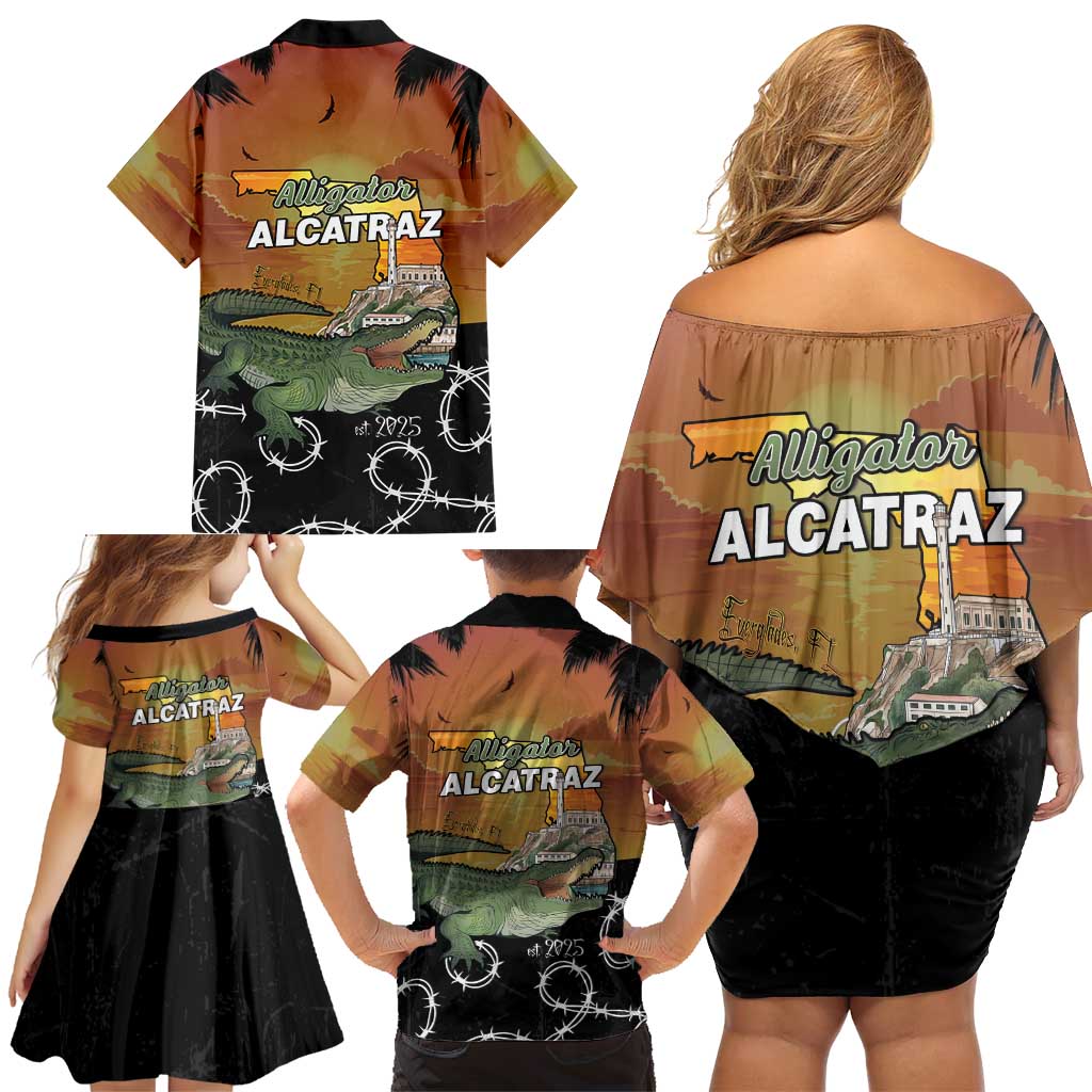 Alligator Alcatraz Family Matching Off Shoulder Short Dress and Hawaiian Shirt Prison Florida Everglades - Wonder Print Shop