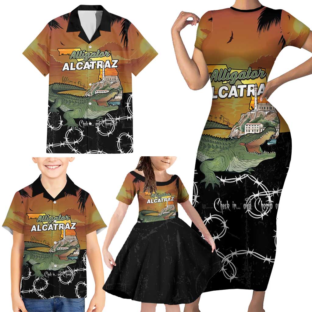 Alligator Alcatraz Family Matching Short Sleeve Bodycon Dress and Hawaiian Shirt Prison Florida Everglades - Wonder Print Shop