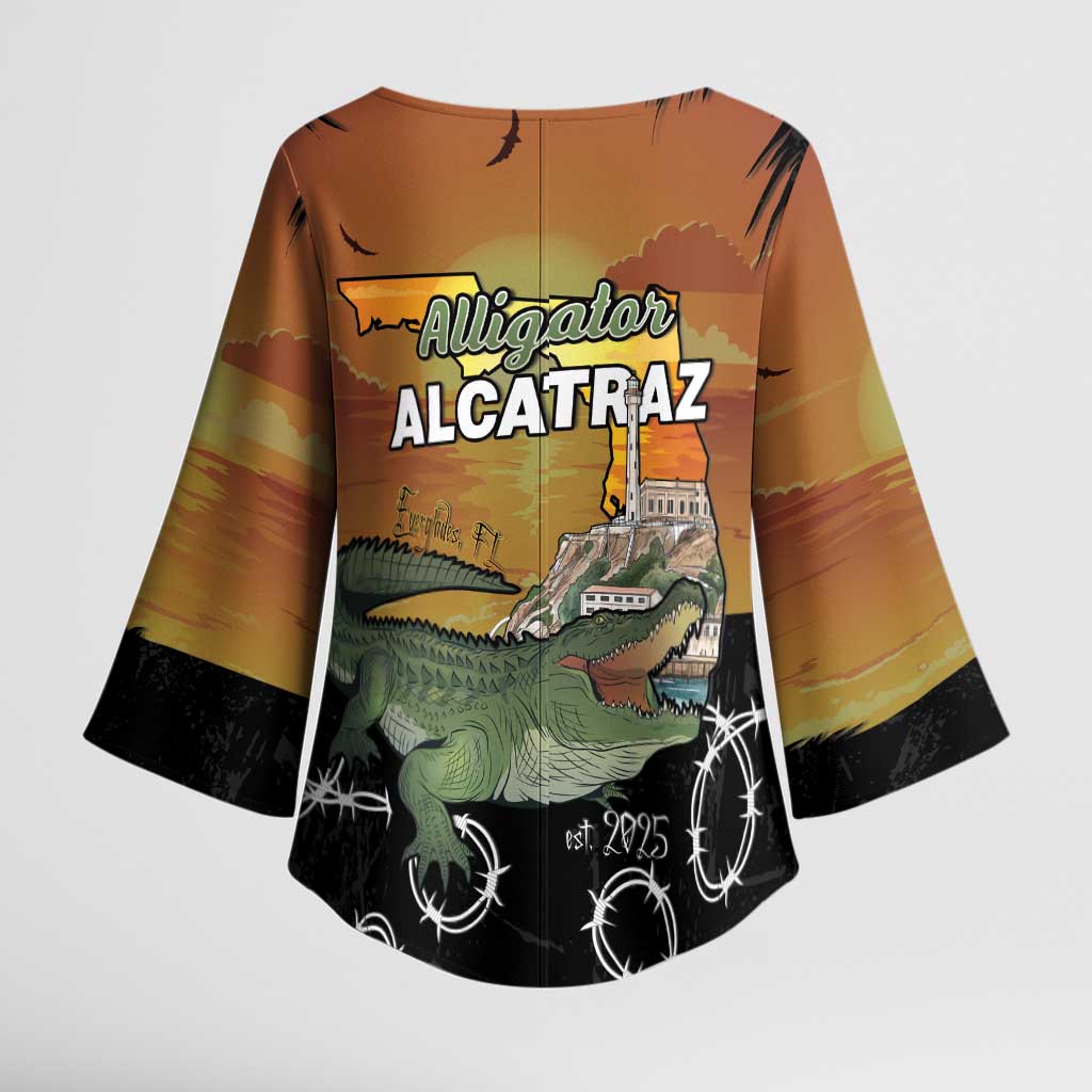 Alligator Alcatraz Kimono Sleeve Blouse Prison Florida Everglades - Wonder Print Shop