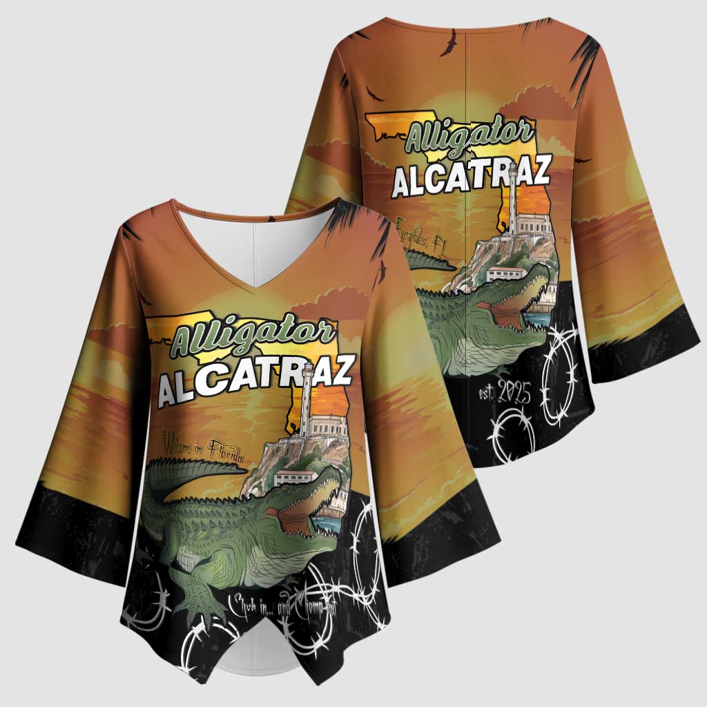 Alligator Alcatraz Kimono Sleeve Blouse Prison Florida Everglades - Wonder Print Shop