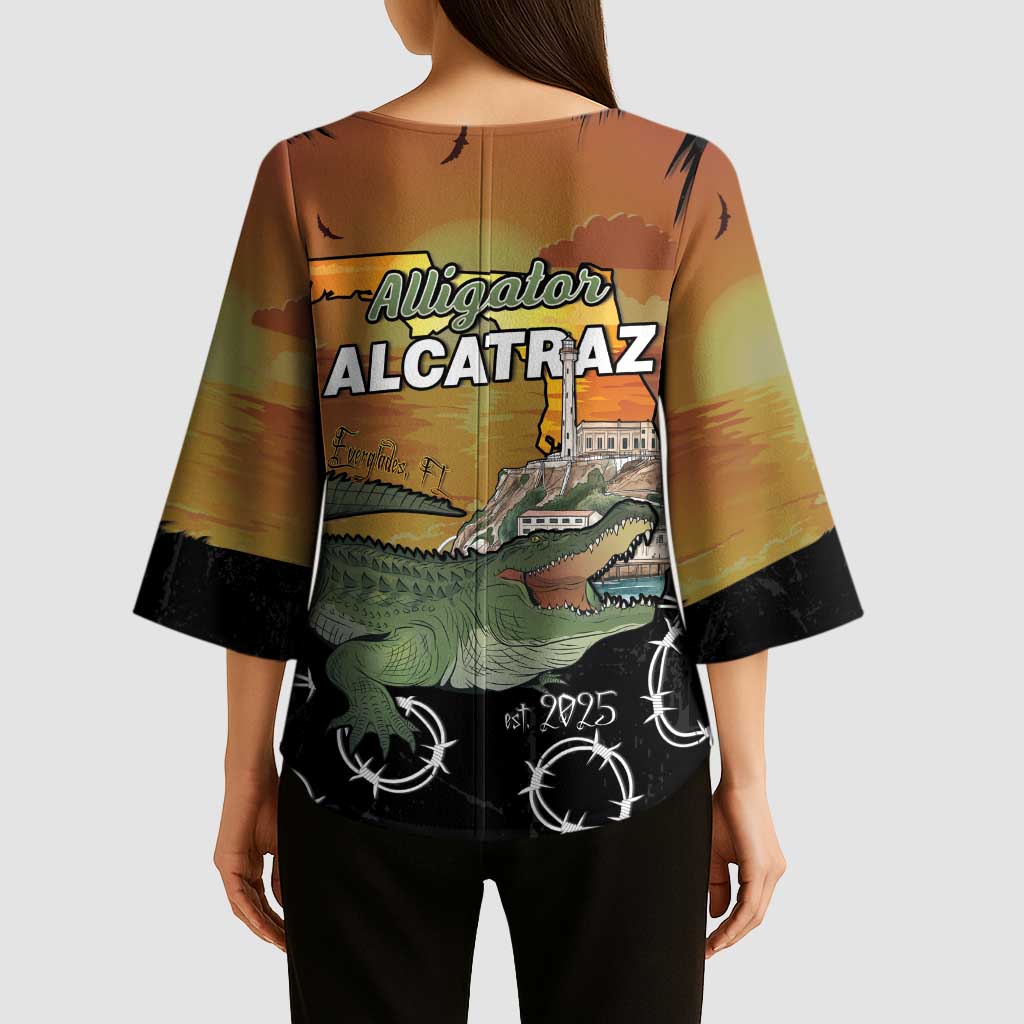 Alligator Alcatraz Kimono Sleeve Blouse Prison Florida Everglades - Wonder Print Shop
