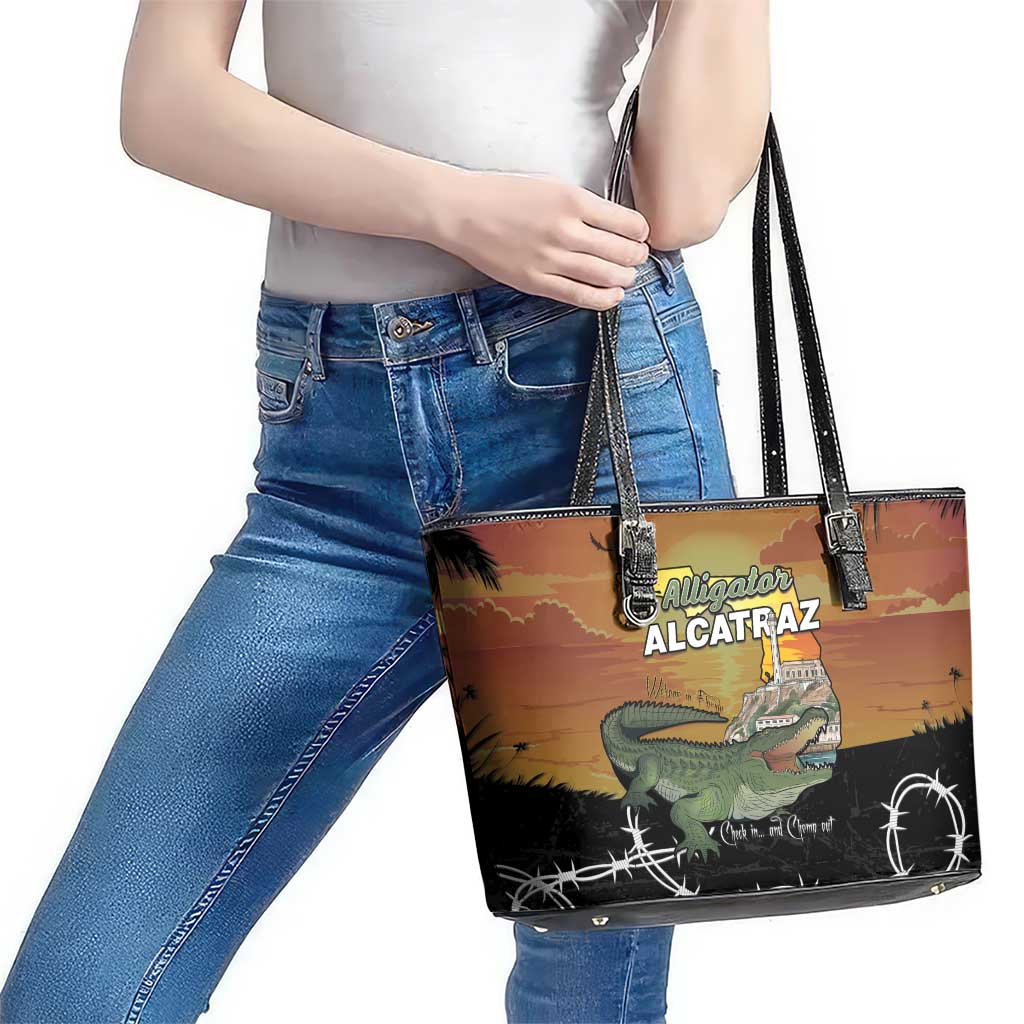 Alligator Alcatraz Leather Tote Bag Prison Florida Everglades - Wonder Print Shop