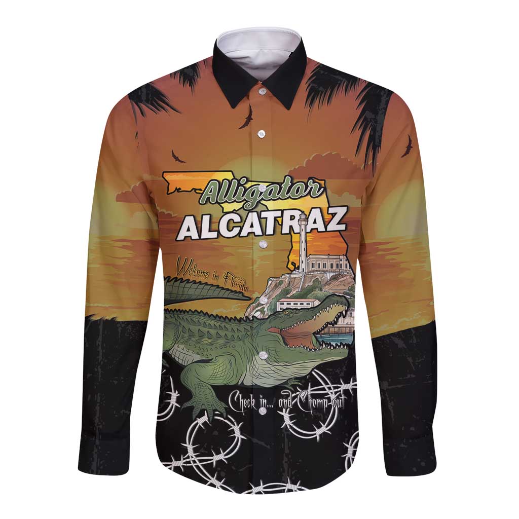Alligator Alcatraz Long Sleeve Button Shirt Prison Florida Everglades - Wonder Print Shop
