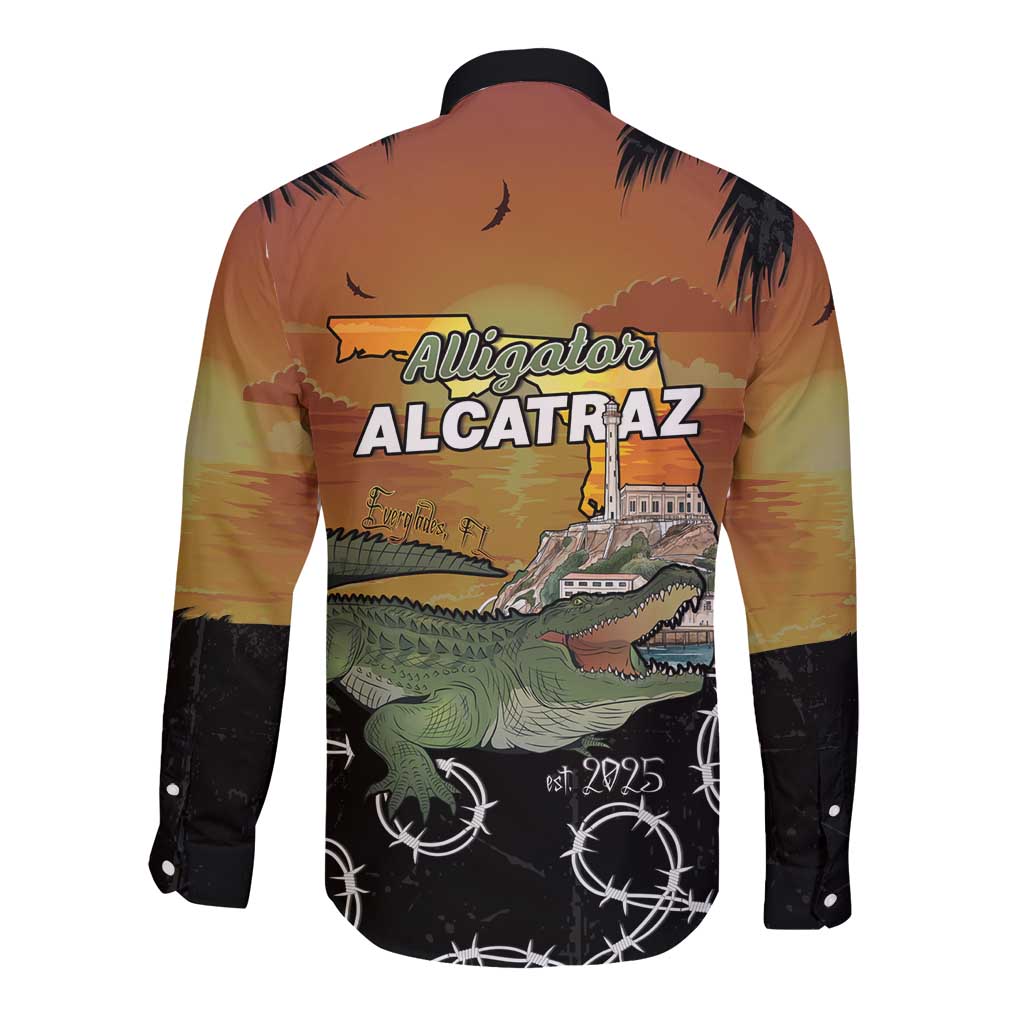 Alligator Alcatraz Long Sleeve Button Shirt Prison Florida Everglades - Wonder Print Shop