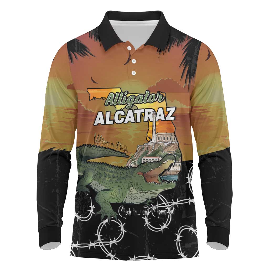 Alligator Alcatraz Long Sleeve Polo Shirt Prison Florida Everglades - Wonder Print Shop