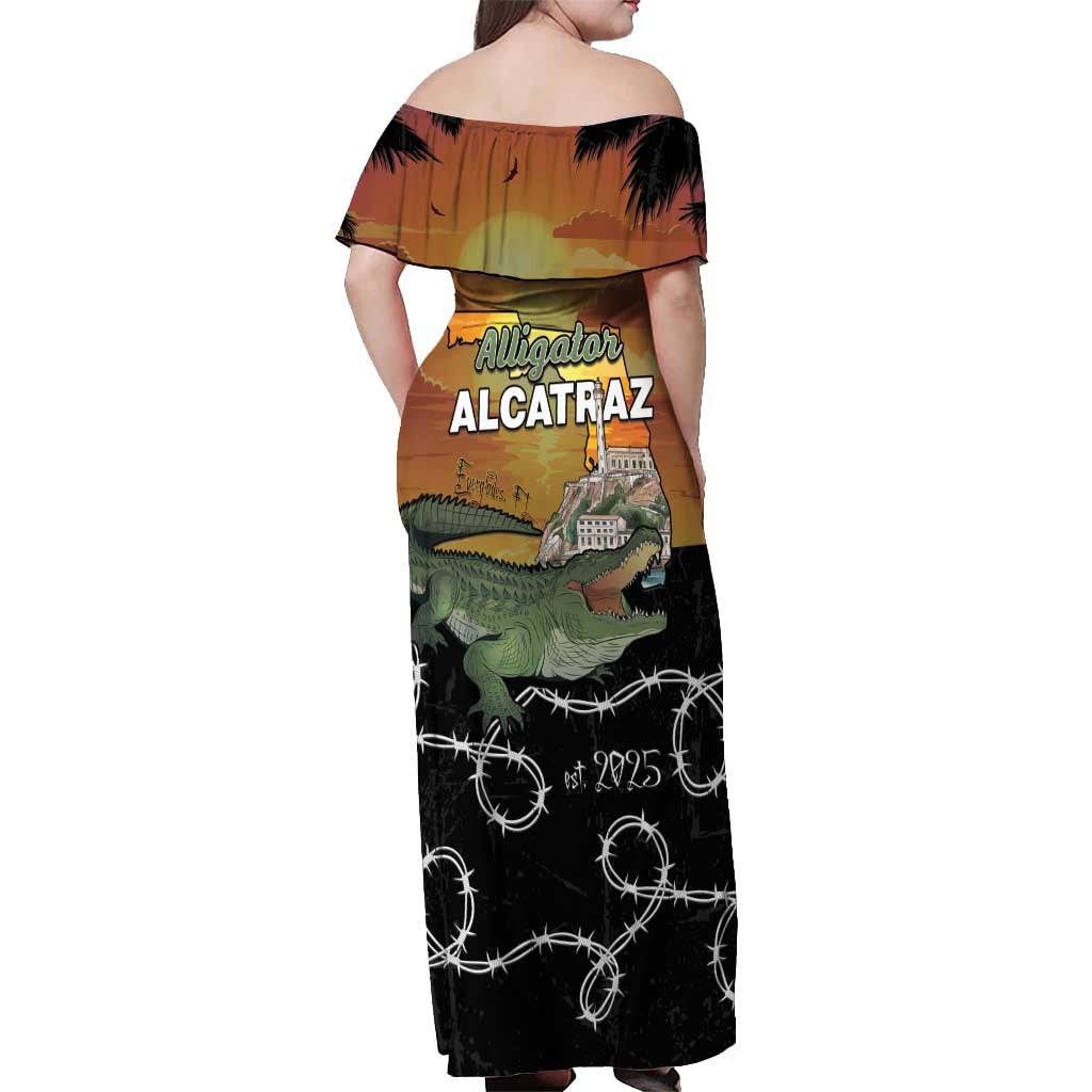 Alligator Alcatraz Off Shoulder Maxi Dress Prison Florida Everglades - Wonder Print Shop