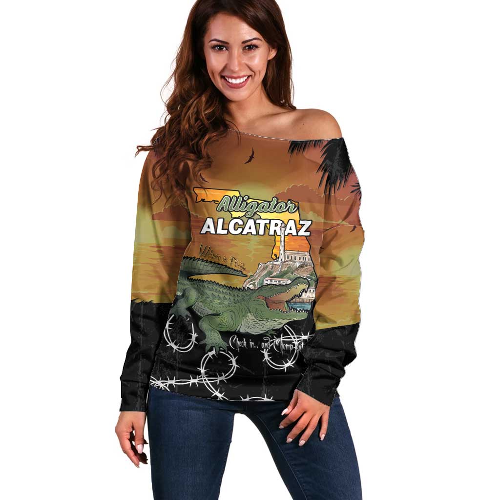 Alligator Alcatraz Off Shoulder Sweater Prison Florida Everglades - Wonder Print Shop