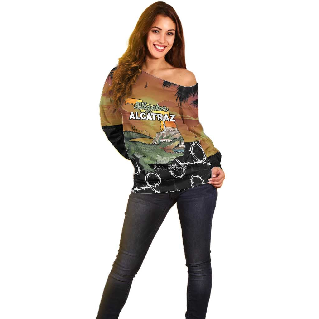 Alligator Alcatraz Off Shoulder Sweater Prison Florida Everglades - Wonder Print Shop