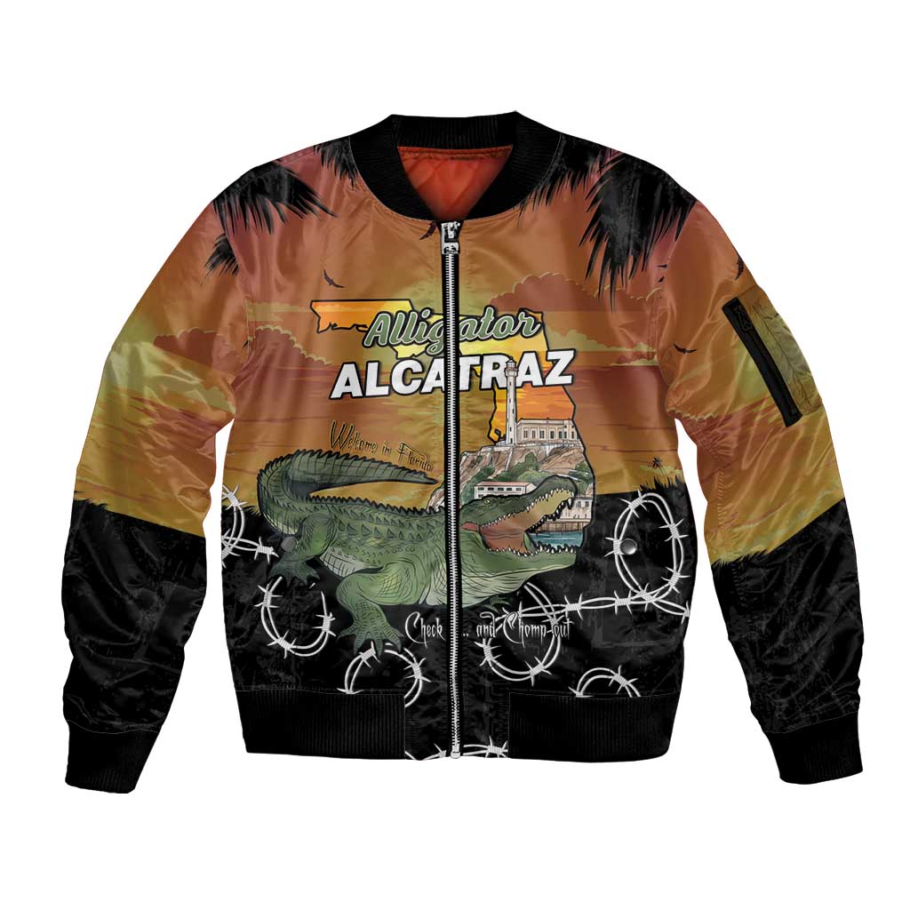 Alligator Alcatraz Sleeve Zip Bomber Jacket Prison Florida Everglades - Wonder Print Shop