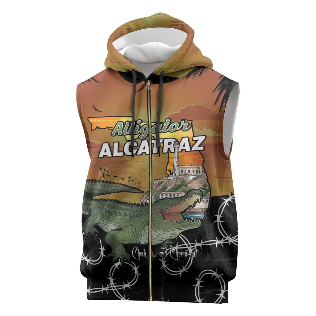 Alligator Alcatraz Sleeveless Zip Hoodie Prison Florida Everglades - Wonder Print Shop