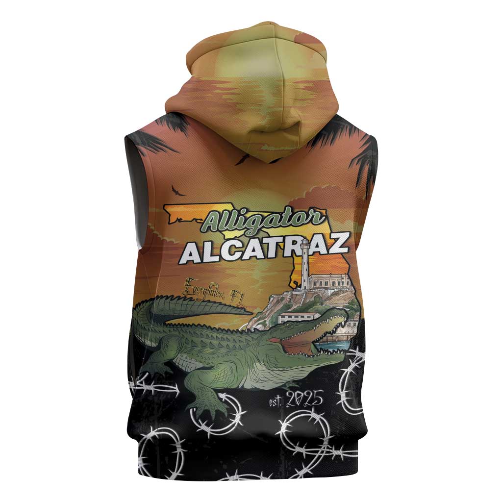 Alligator Alcatraz Sleeveless Zip Hoodie Prison Florida Everglades - Wonder Print Shop
