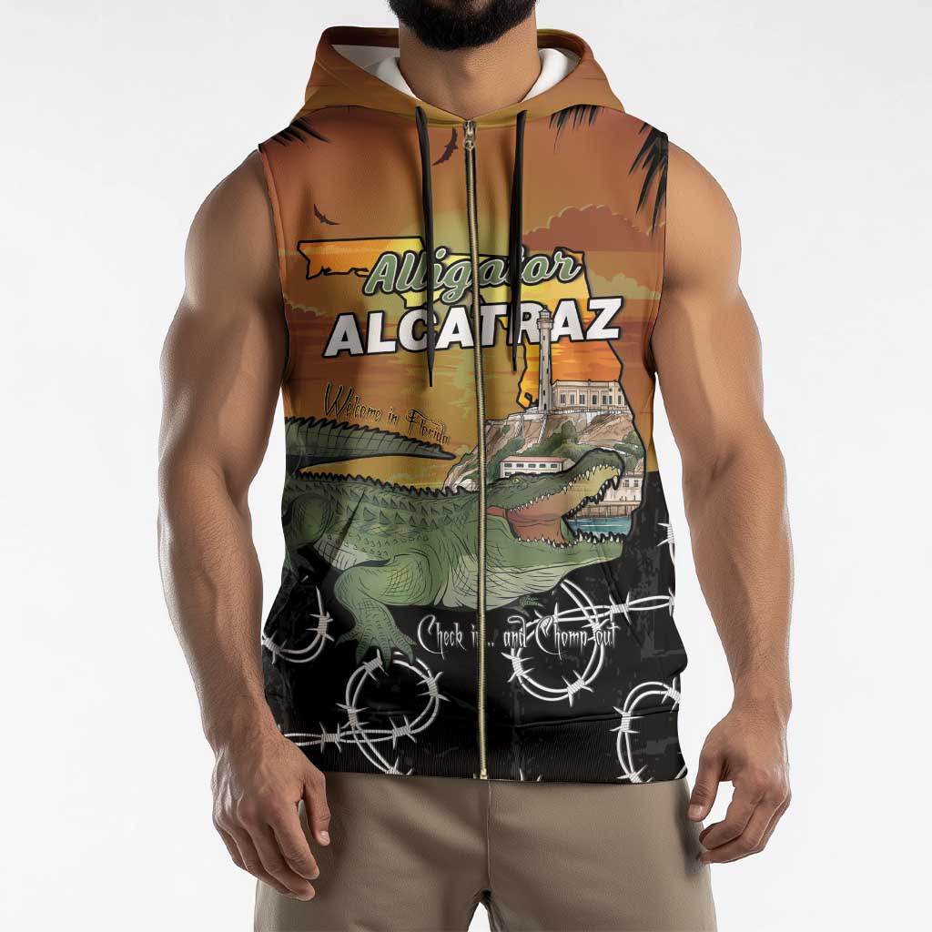 Alligator Alcatraz Sleeveless Zip Hoodie Prison Florida Everglades - Wonder Print Shop