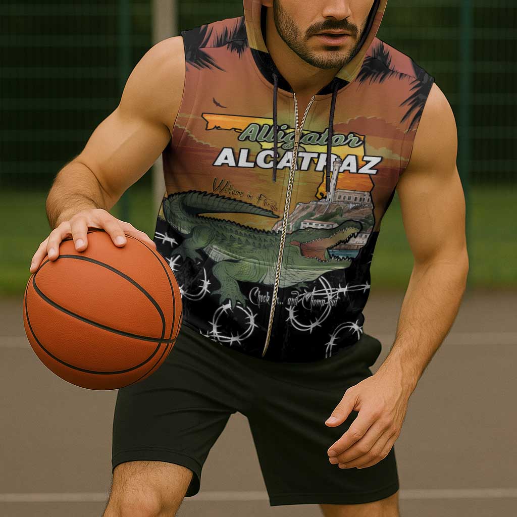 Alligator Alcatraz Sleeveless Zip Hoodie Prison Florida Everglades - Wonder Print Shop