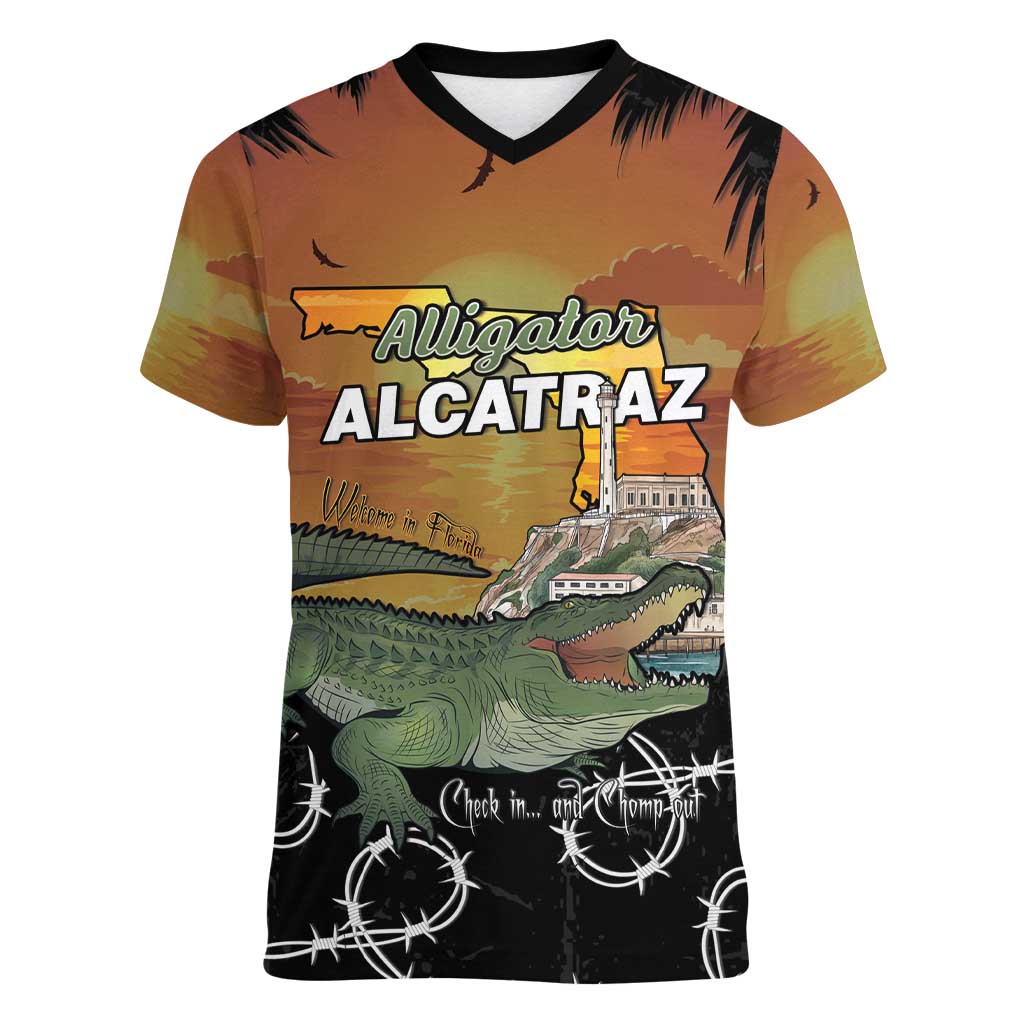 Alligator Alcatraz Women V-Neck T-Shirt Prison Florida Everglades - Wonder Print Shop