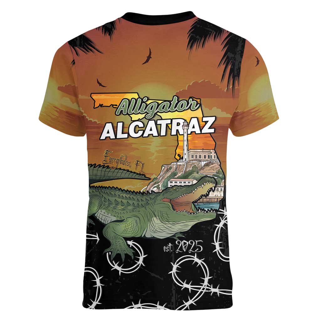 Alligator Alcatraz Women V-Neck T-Shirt Prison Florida Everglades - Wonder Print Shop