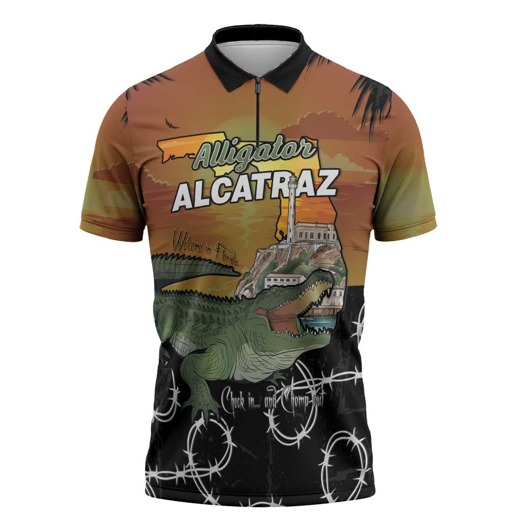 Alligator Alcatraz Zipper Polo Shirt Prison Florida Everglades - Wonder Print Shop