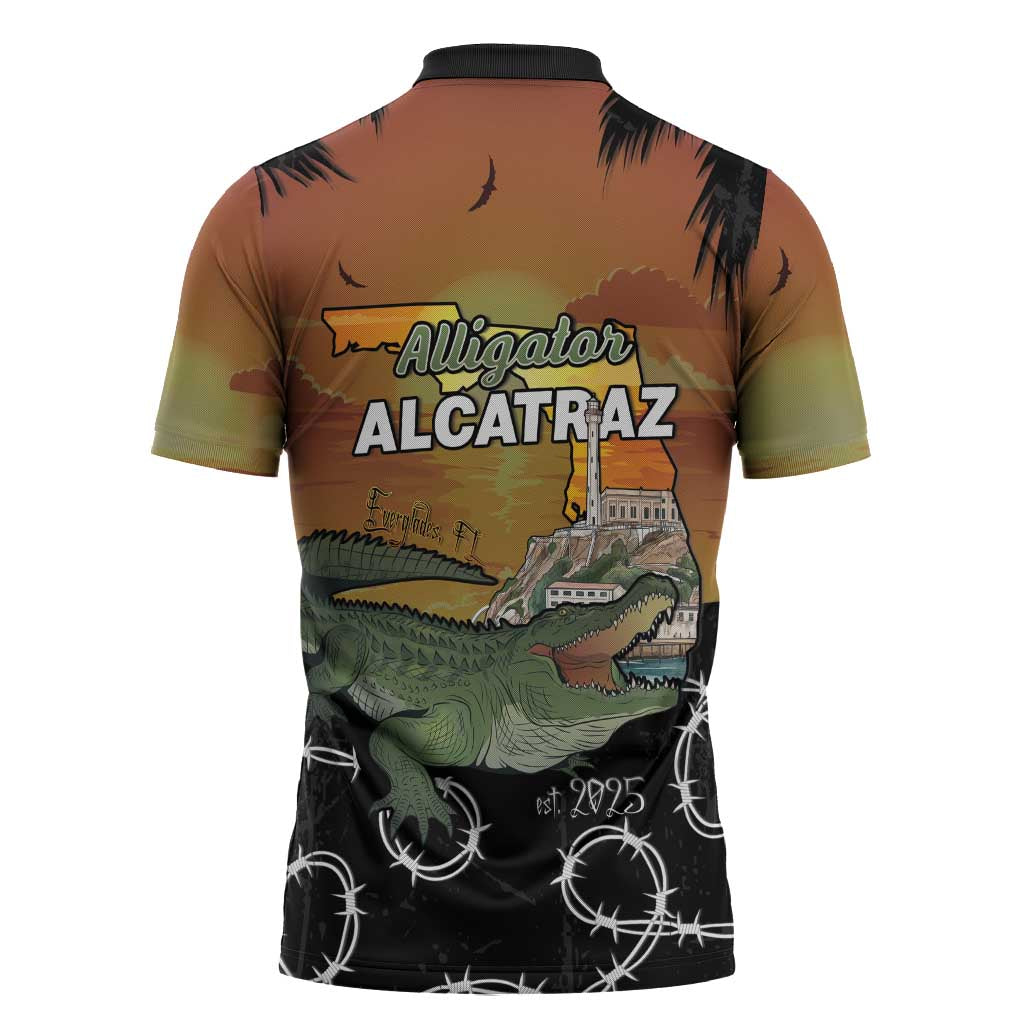 Alligator Alcatraz Zipper Polo Shirt Prison Florida Everglades - Wonder Print Shop