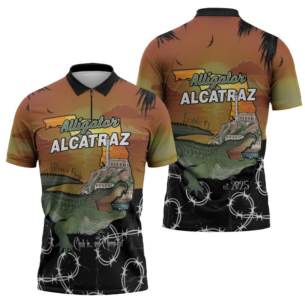 Alligator Alcatraz Zipper Polo Shirt Prison Florida Everglades - Wonder Print Shop