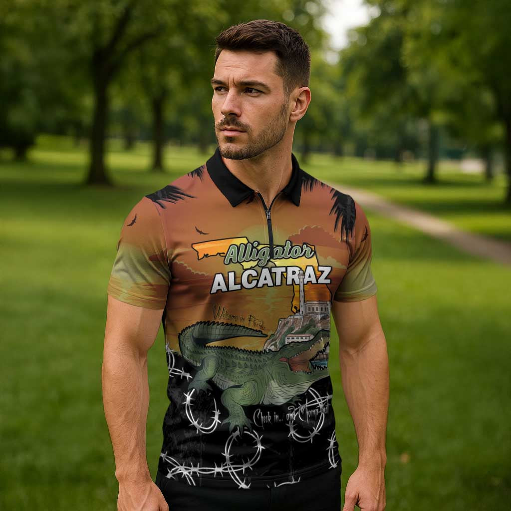 Alligator Alcatraz Zipper Polo Shirt Prison Florida Everglades - Wonder Print Shop