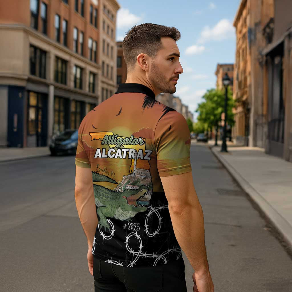 Alligator Alcatraz Zipper Polo Shirt Prison Florida Everglades - Wonder Print Shop