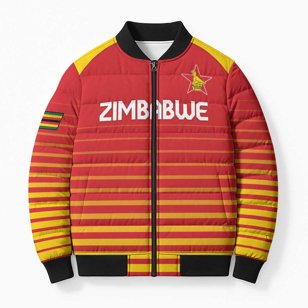 Custom Zimbabwe Cricket Bomber Puffer Jacket Go Chevrons Go - Wonder Print Shop
