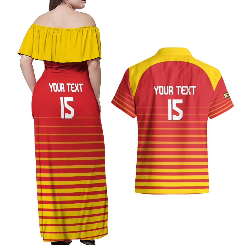 Custom Zimbabwe Cricket Couples Matching Off Shoulder Maxi Dress and Hawaiian Shirt Go Chevrons Go - Wonder Print Shop