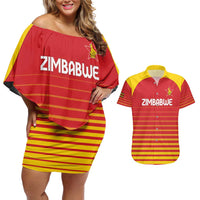 Custom Zimbabwe Cricket Couples Matching Off Shoulder Short Dress and Hawaiian Shirt Go Chevrons Go - Wonder Print Shop
