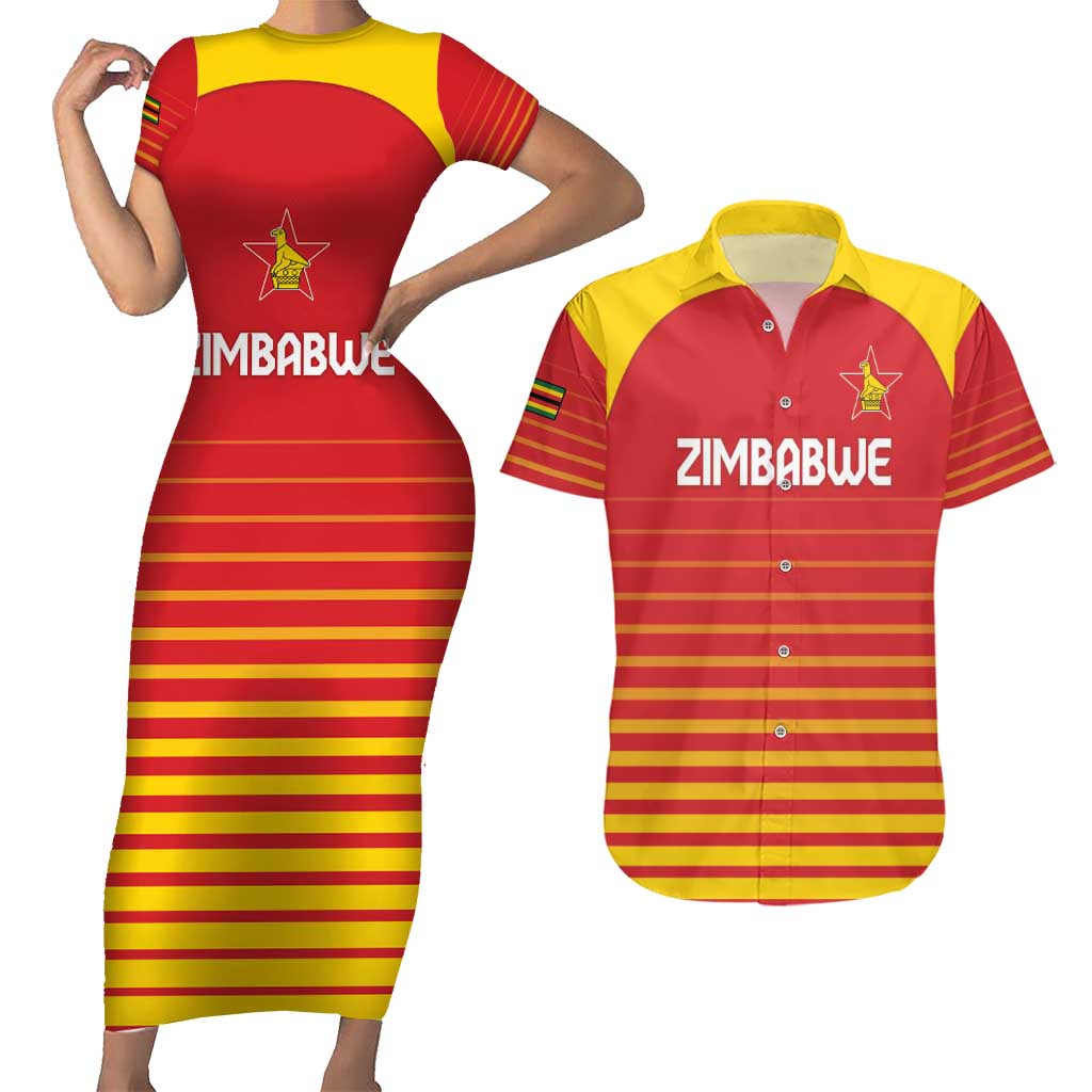 Custom Zimbabwe Cricket Couples Matching Short Sleeve Bodycon Dress and Hawaiian Shirt Go Chevrons Go - Wonder Print Shop