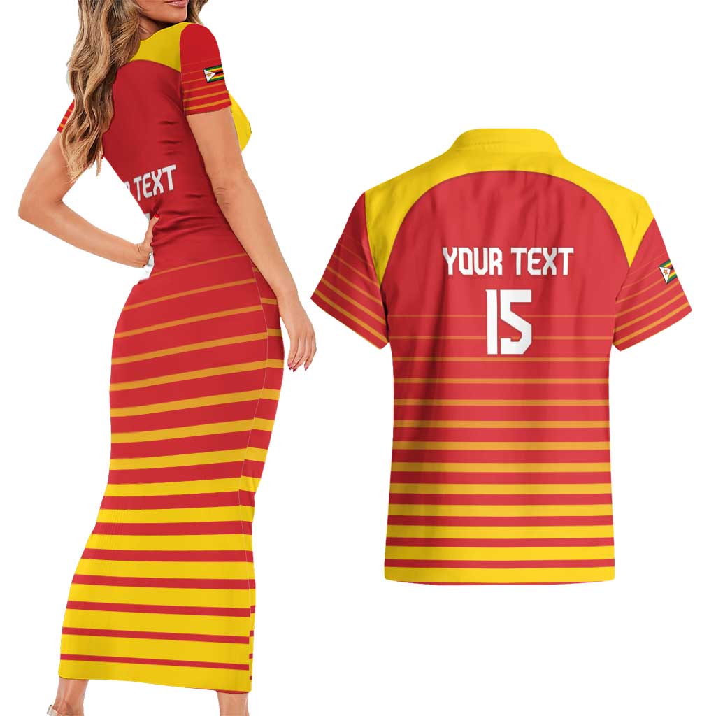 Custom Zimbabwe Cricket Couples Matching Short Sleeve Bodycon Dress and Hawaiian Shirt Go Chevrons Go - Wonder Print Shop