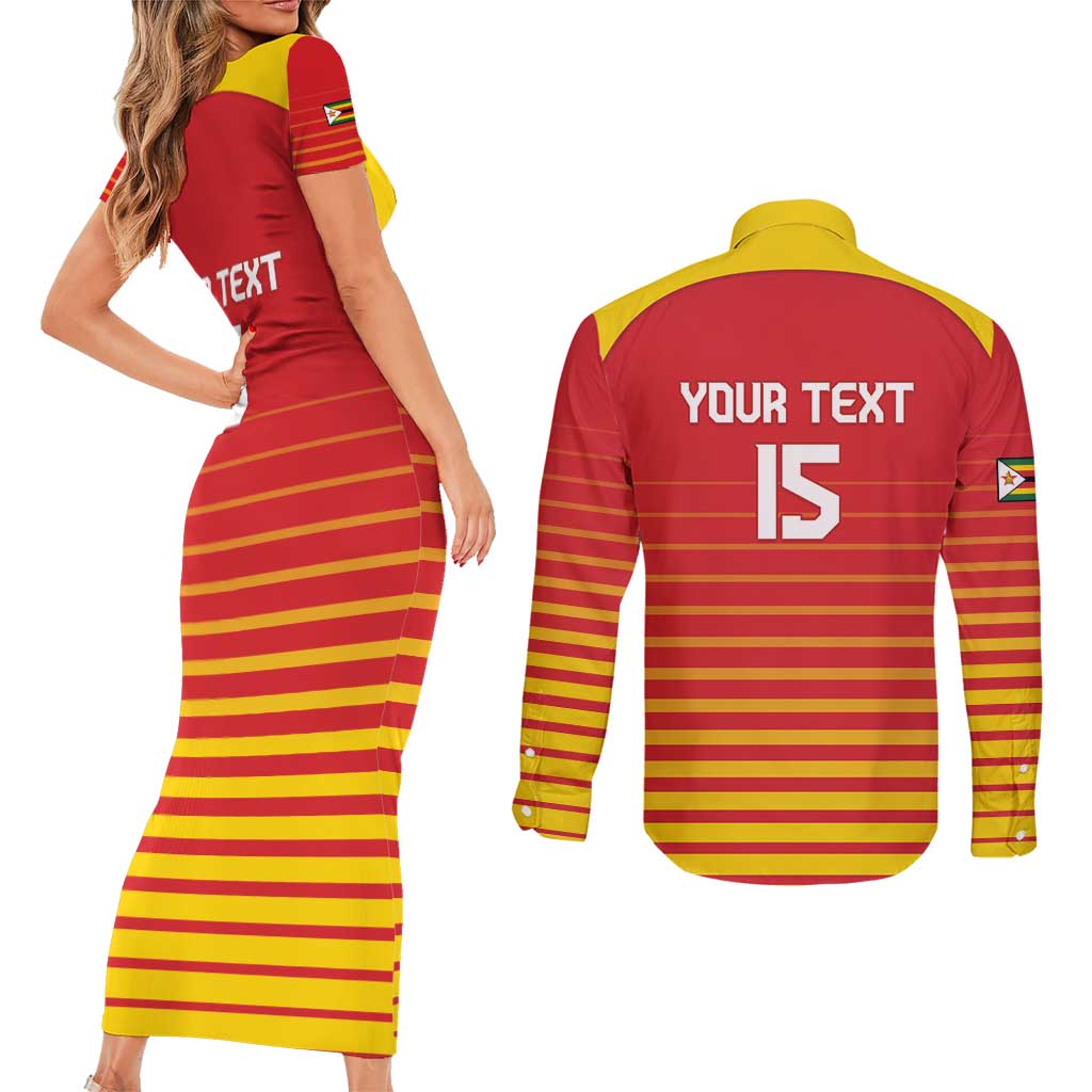 Custom Zimbabwe Cricket Couples Matching Short Sleeve Bodycon Dress and Long Sleeve Button Shirt Go Chevrons Go - Wonder Print Shop