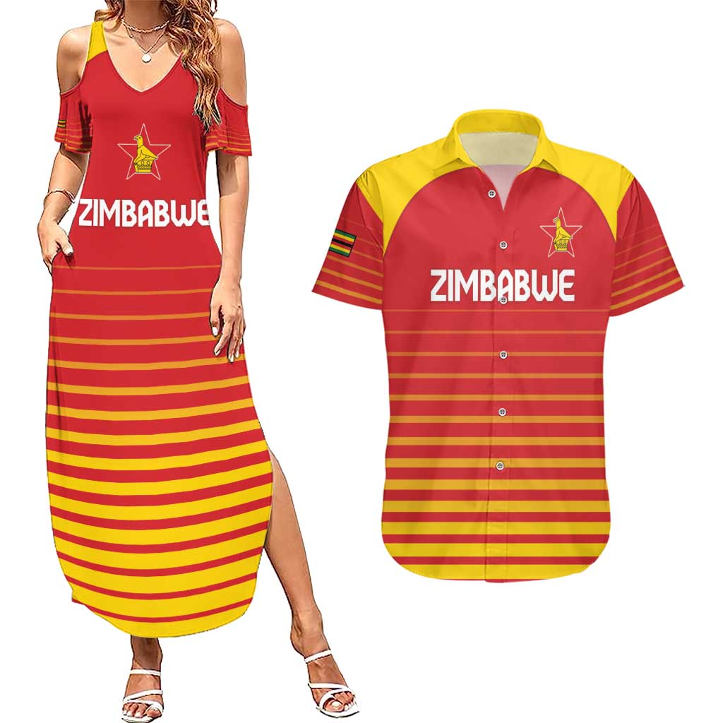 Custom Zimbabwe Cricket Couples Matching Summer Maxi Dress and Hawaiian Shirt Go Chevrons Go - Wonder Print Shop
