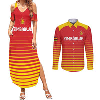 Custom Zimbabwe Cricket Couples Matching Summer Maxi Dress and Long Sleeve Button Shirt Go Chevrons Go - Wonder Print Shop