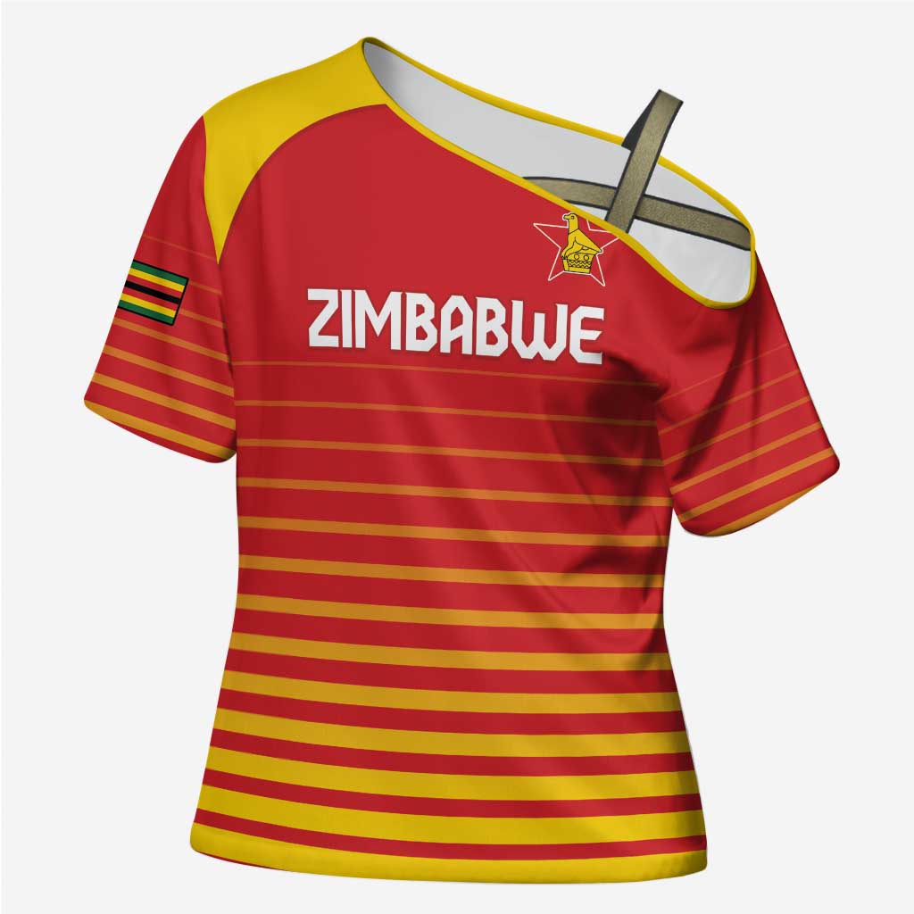 Custom Zimbabwe Cricket Cross Shoulder Shirt Go Chevrons Go - Wonder Print Shop