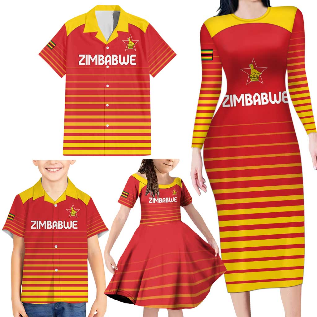 Custom Zimbabwe Cricket Family Matching Long Sleeve Bodycon Dress and Hawaiian Shirt Go Chevrons Go - Wonder Print Shop