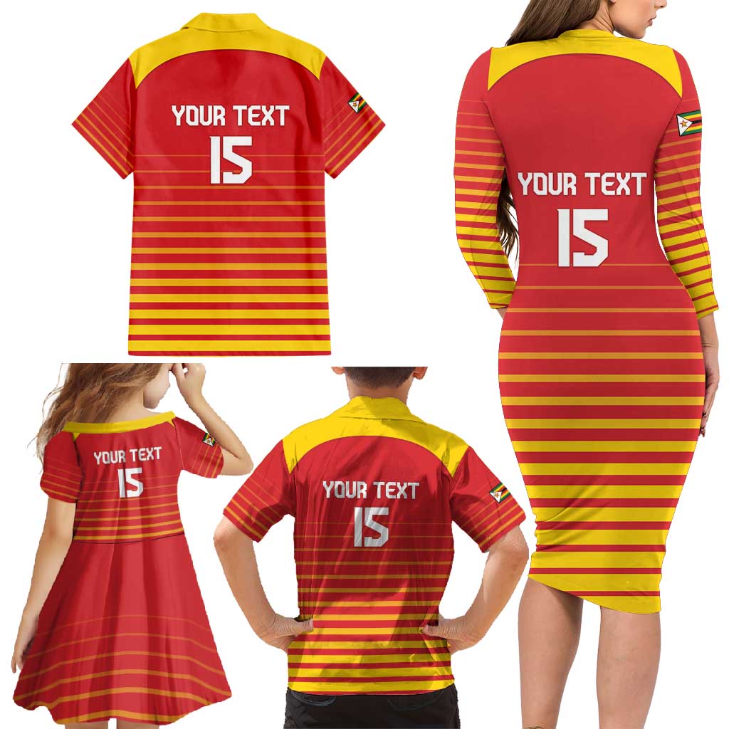 Custom Zimbabwe Cricket Family Matching Long Sleeve Bodycon Dress and Hawaiian Shirt Go Chevrons Go - Wonder Print Shop