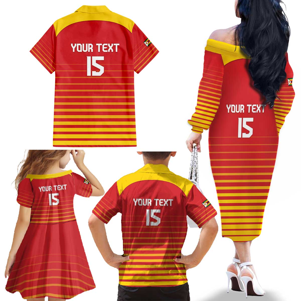 Custom Zimbabwe Cricket Family Matching Off The Shoulder Long Sleeve Dress and Hawaiian Shirt Go Chevrons Go - Wonder Print Shop