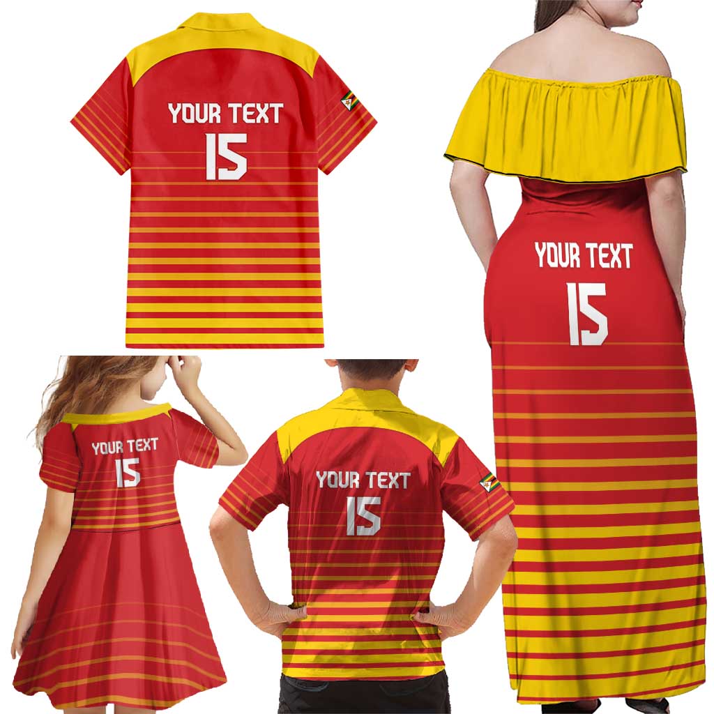 Custom Zimbabwe Cricket Family Matching Off Shoulder Maxi Dress and Hawaiian Shirt Go Chevrons Go - Wonder Print Shop