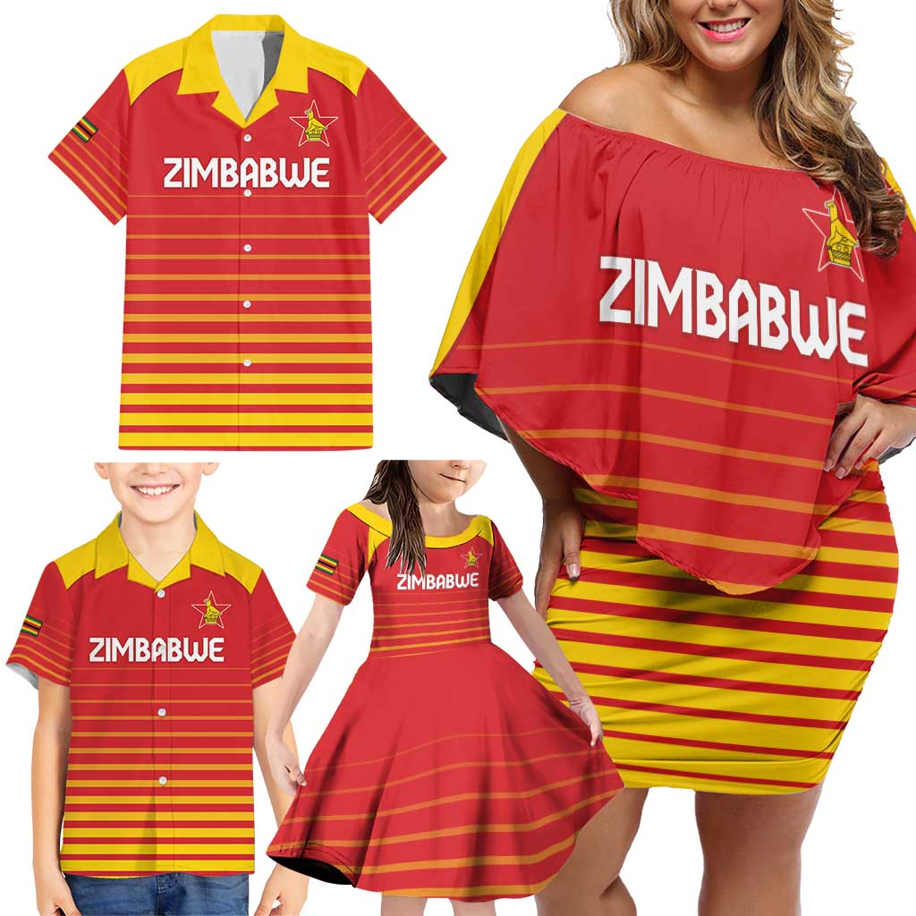 Custom Zimbabwe Cricket Family Matching Off Shoulder Short Dress and Hawaiian Shirt Go Chevrons Go - Wonder Print Shop