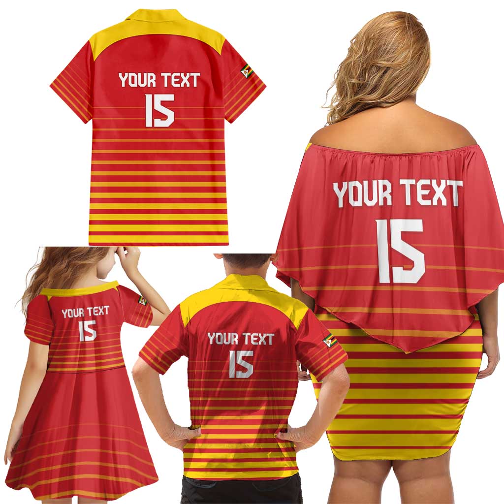 Custom Zimbabwe Cricket Family Matching Off Shoulder Short Dress and Hawaiian Shirt Go Chevrons Go - Wonder Print Shop