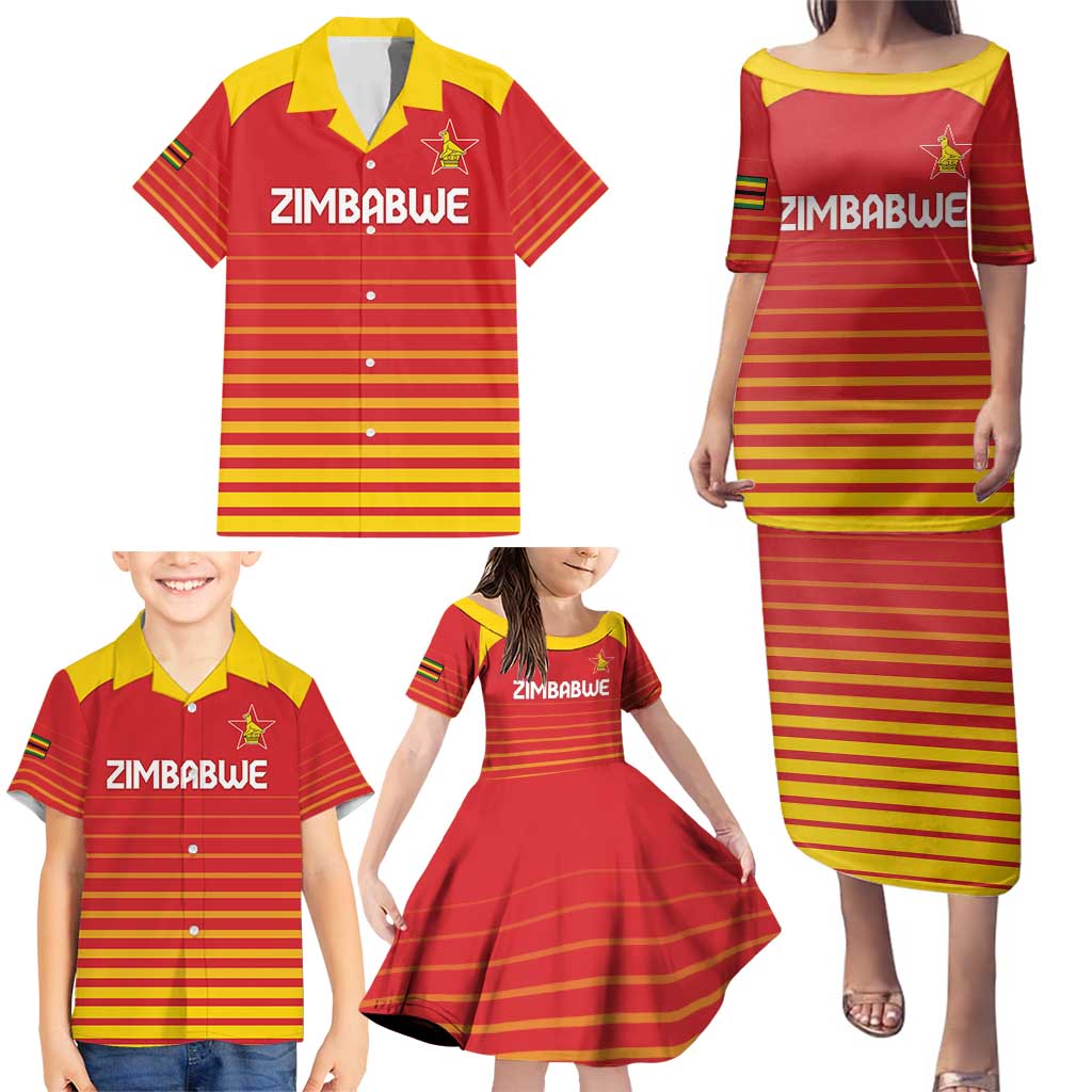 Custom Zimbabwe Cricket Family Matching Puletasi and Hawaiian Shirt Go Chevrons Go - Wonder Print Shop