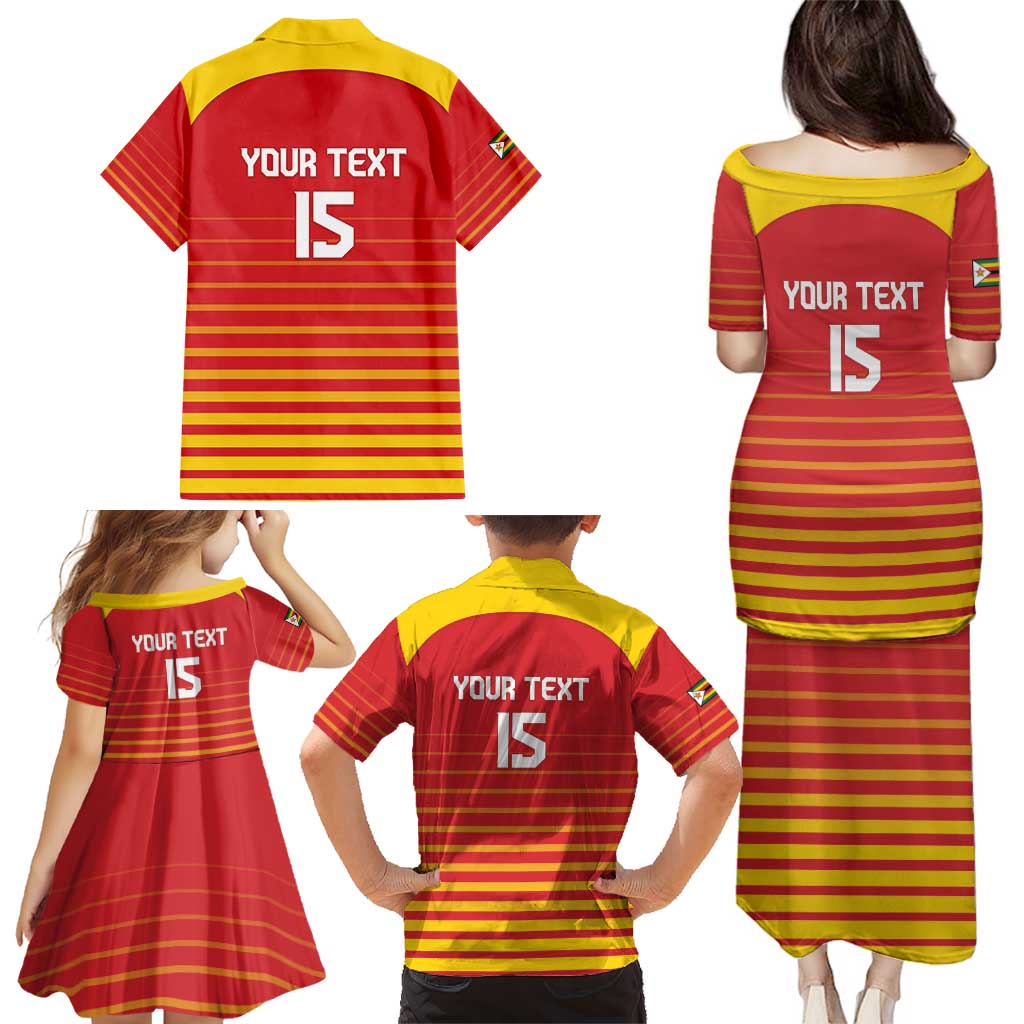 Custom Zimbabwe Cricket Family Matching Puletasi and Hawaiian Shirt Go Chevrons Go - Wonder Print Shop