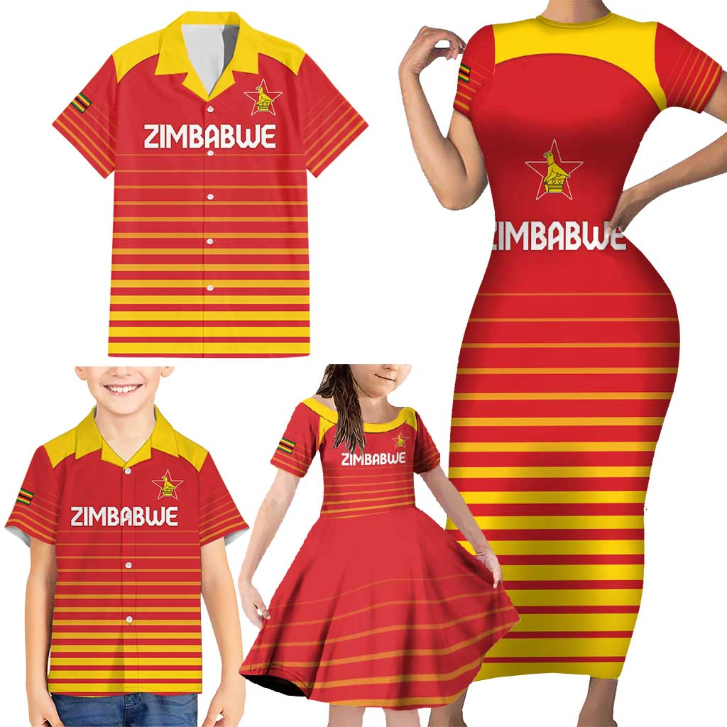 Custom Zimbabwe Cricket Family Matching Short Sleeve Bodycon Dress and Hawaiian Shirt Go Chevrons Go - Wonder Print Shop