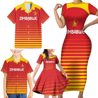 Custom Zimbabwe Cricket Family Matching Short Sleeve Bodycon Dress and Hawaiian Shirt Go Chevrons Go - Wonder Print Shop