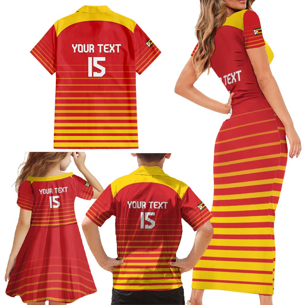 Custom Zimbabwe Cricket Family Matching Short Sleeve Bodycon Dress and Hawaiian Shirt Go Chevrons Go - Wonder Print Shop
