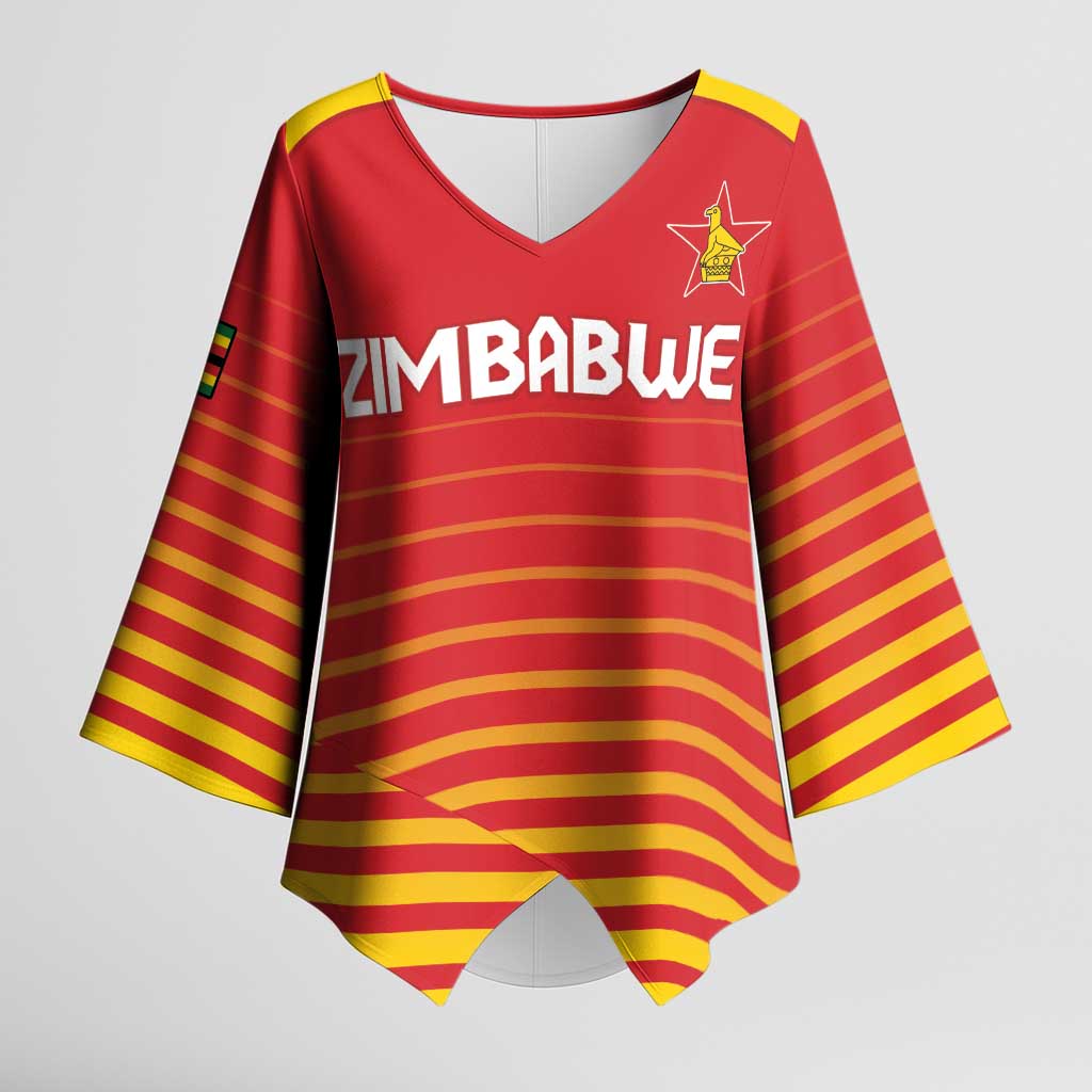 Custom Zimbabwe Cricket Kimono Sleeve Blouse Go Chevrons Go - Wonder Print Shop